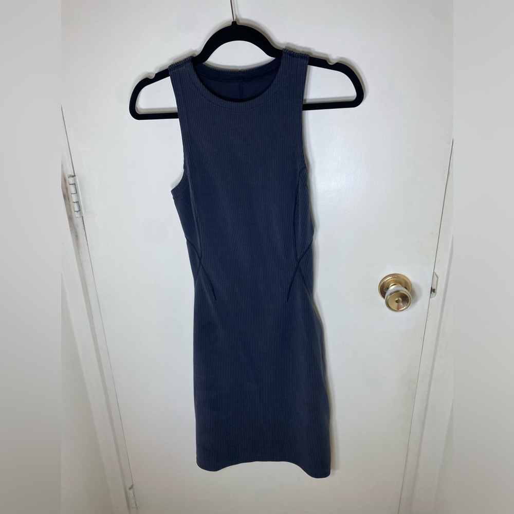 Lululemon Softstreme Slim Fit Ribbed Tank Dress Tennis Mini Grey Black